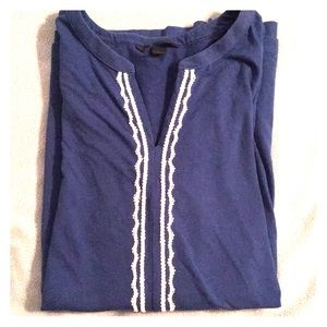 3/4 Sleeve Blue Tunic with Embroidery Detail